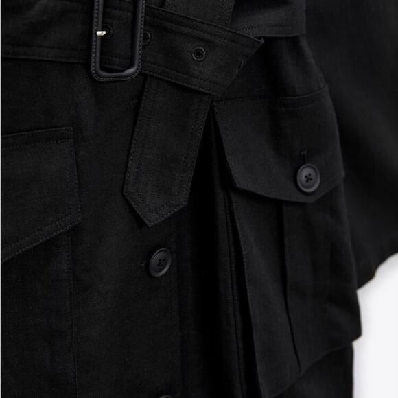 ZARA Belted Linen Jacket Dress Safari Black Matrix Trench Utility Size XS S - Picture 8 of 11